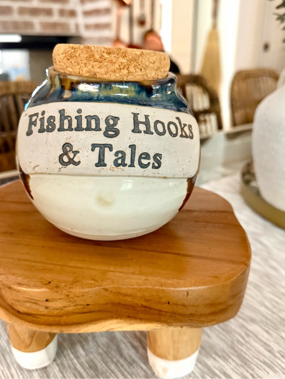 Ceramic Jar with Cork Lid “Fishing Hooks & Tales” by Tumbleweed Pottery